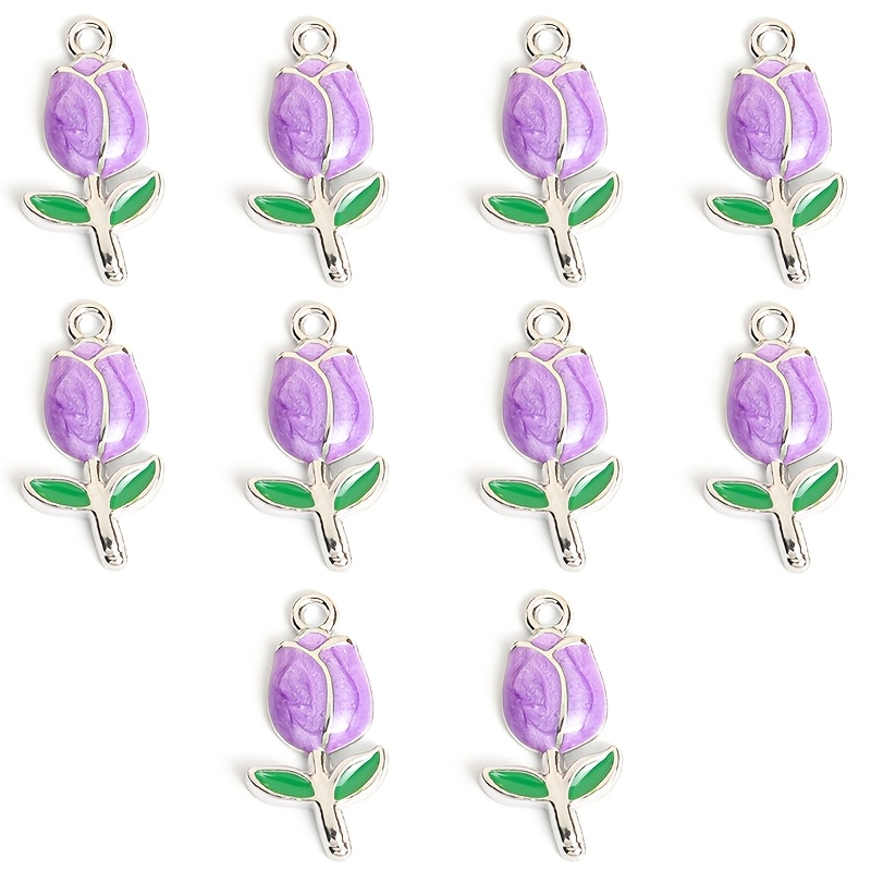 10pcs Multicolor Tulip Enamel Drip Oil Charms for DIY Crafting
